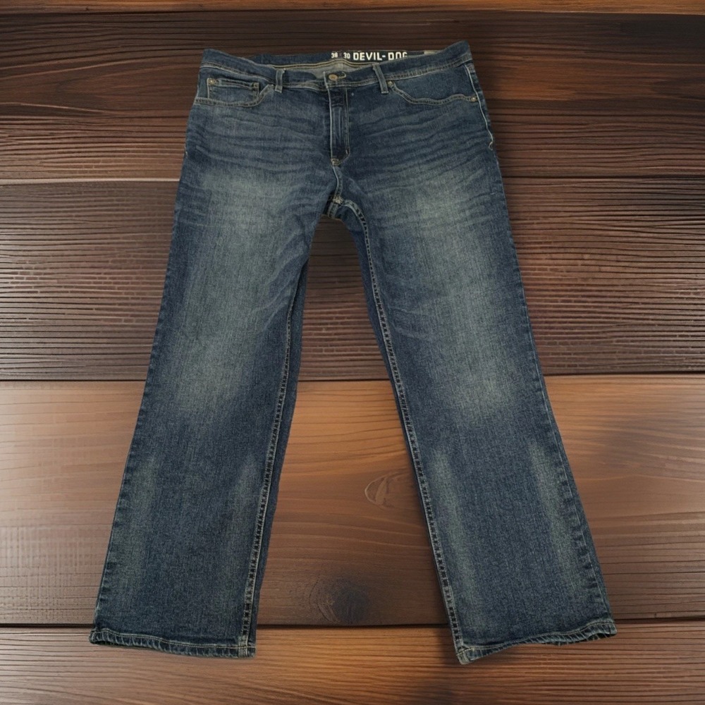 Devil Dog Jeans Dungarees Sanforized Denim Men's 38x30 Dark Blue Wash Straight